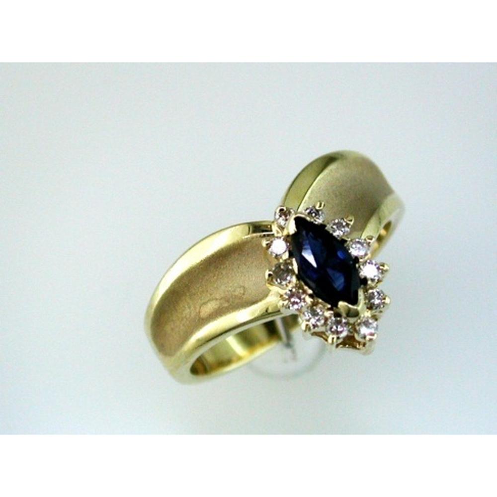 Royal 14K Yellow Gold Marquise Sapphire & Diamond Ring - 0.20 Carat Main Stone