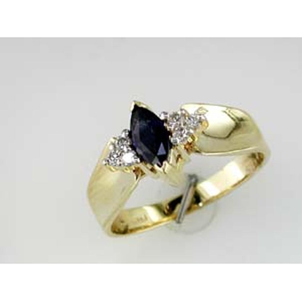 Royal 14K Yellow Gold Marquise Sapphire & Diamond Ring - 0.55 Carat Sapphire, 0.12 Carat Total Diamond Weight