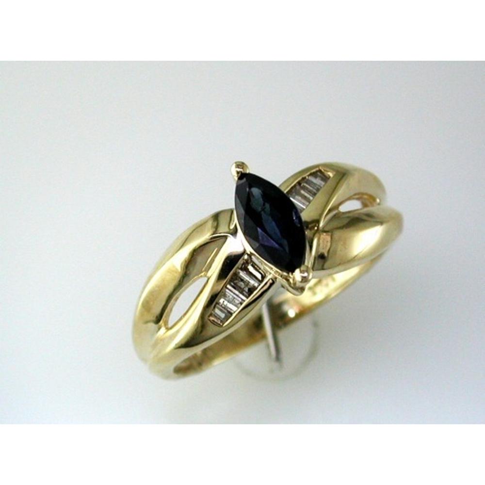 Royal 14K Yellow Gold Marquise Sapphire & Diamond Ring - 0.60 Carat Sapphire, 0.20 Carat Total Diamond Weight