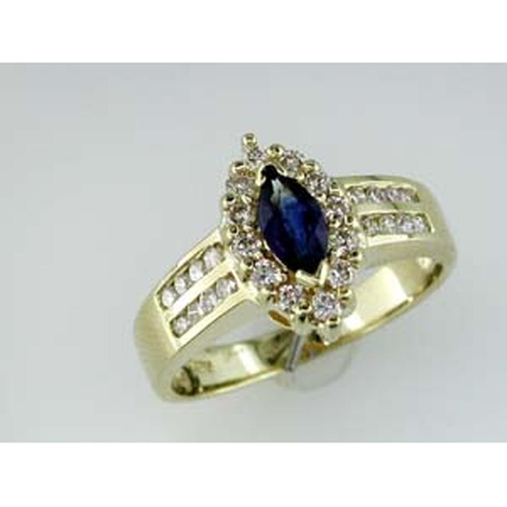 Royal 14K Yellow Gold Marquise Sapphire & Diamond Ring - 1.05 Carat Total Gem Weight
