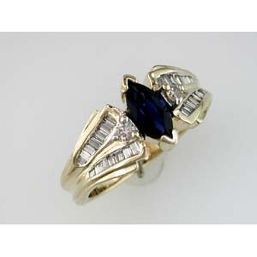 Royal 14K Yellow Gold Marquise Sapphire & Diamond Ring - 1.10 Carat Total Gem Weight