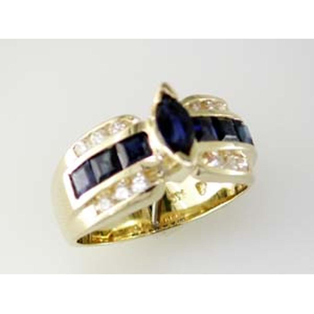Royal 14K Yellow Gold Marquise Sapphire & Diamond Ring - 1.38 Carat Sapphire, 0.27 Carat Diamond Total