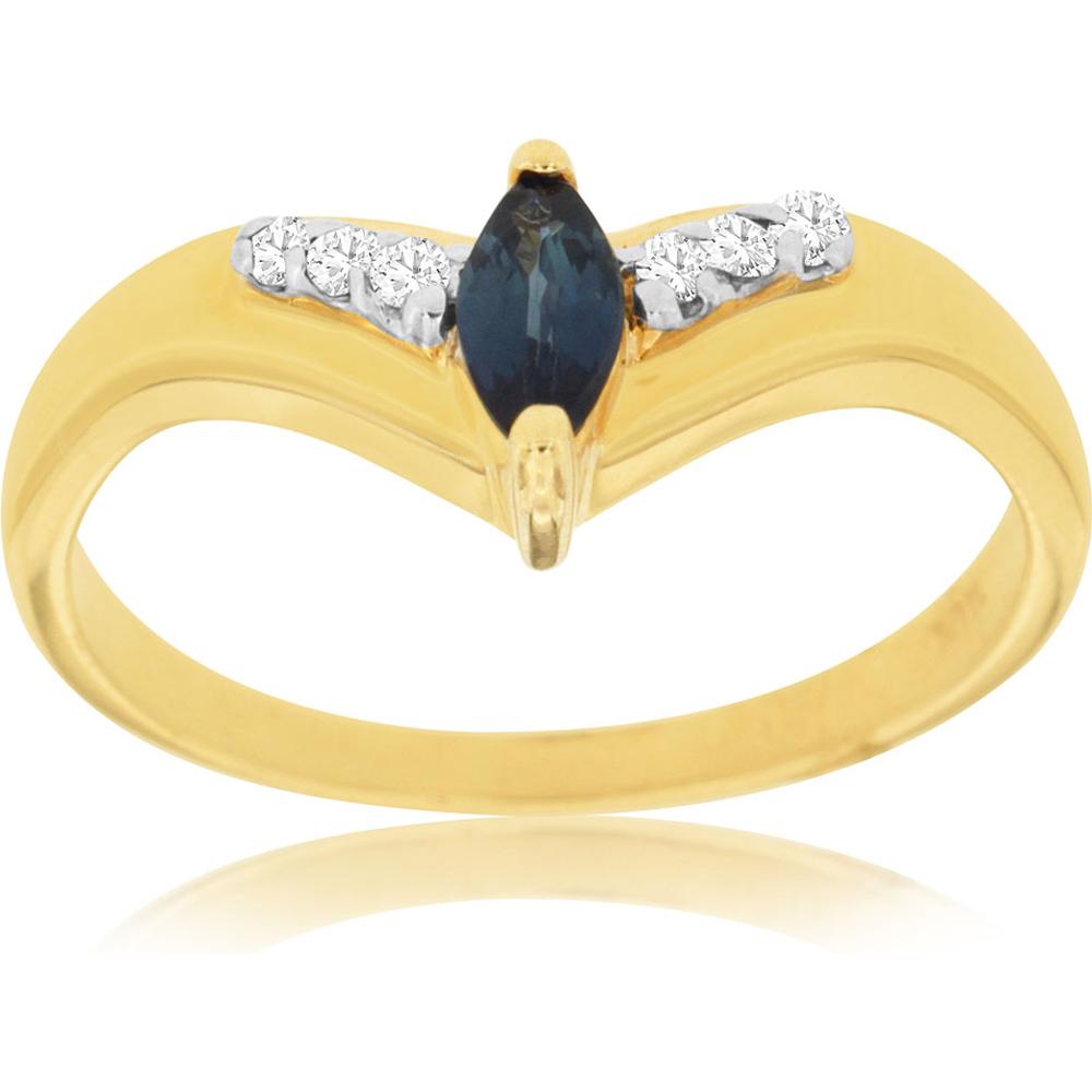 Royal 14K Yellow Gold Marquise Sapphire and Diamond Ring - Timeless Elegance