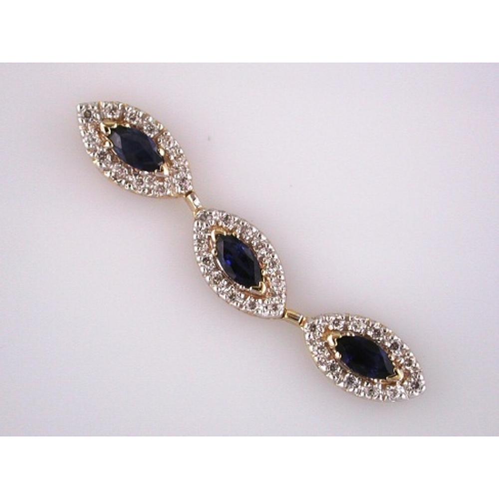 Royal 14K Yellow Gold Marquise Sapphire & Diamond Three-Stone Pendant