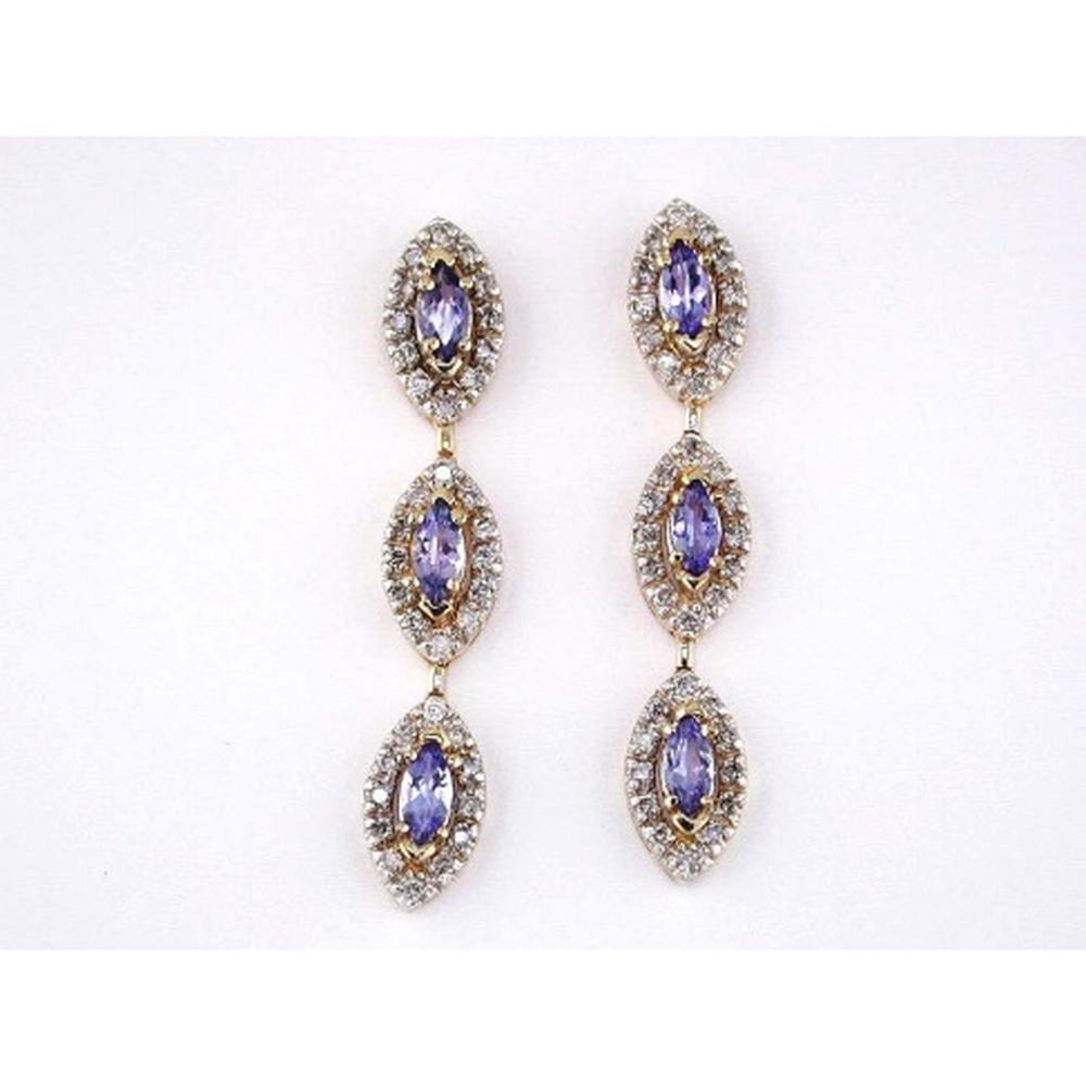 Royal 14K Yellow Gold Marquise Tanzanite & Diamond Earrings - 2.15 Carat Total Gem Weight