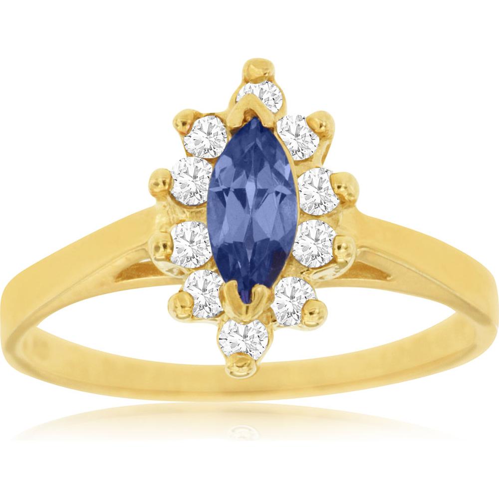 Royal 14K Yellow Gold Marquise Tanzanite & Diamond Ring - 0.40 Carat Tanzanite, 0.25 Carat Diamonds