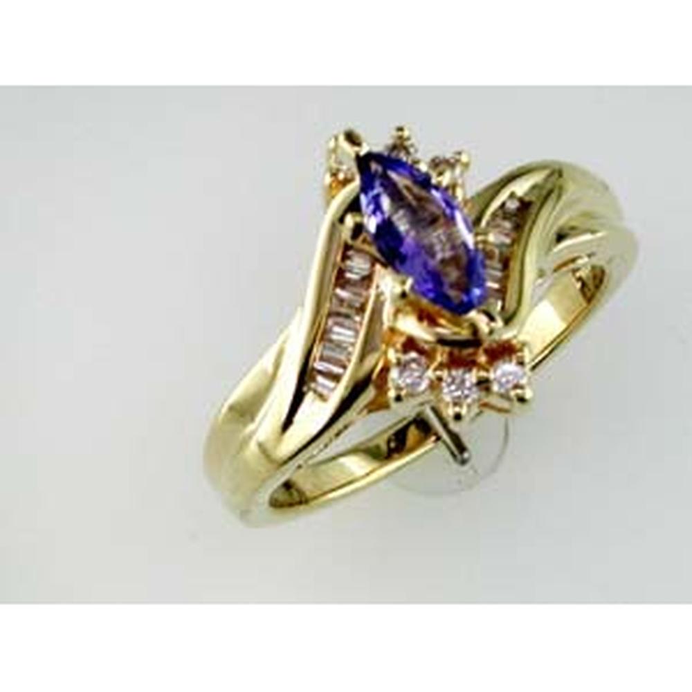 Royal 14K Yellow Gold Marquise Tanzanite & Diamond Ring - 0.50 Carat Tanzanite, 0.25 Carat Diamonds
