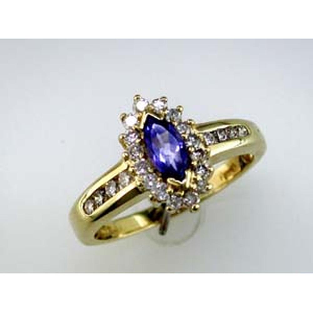 Royal 14K Yellow Gold Marquise Tanzanite and Diamond Ring - 0.84 Carat Total Gem Weight
