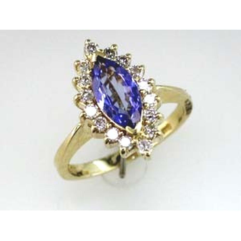 Royal 14K Yellow Gold Marquise Tanzanite and Diamond Ring - 1.00 Carat Tanzanite, 0.43 Carat Diamond Total