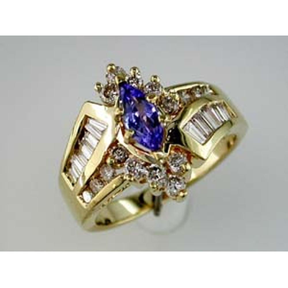 Royal 14K Yellow Gold Marquise Tanzanite & Diamond Ring - 1.50 Carat Total Gem Weight