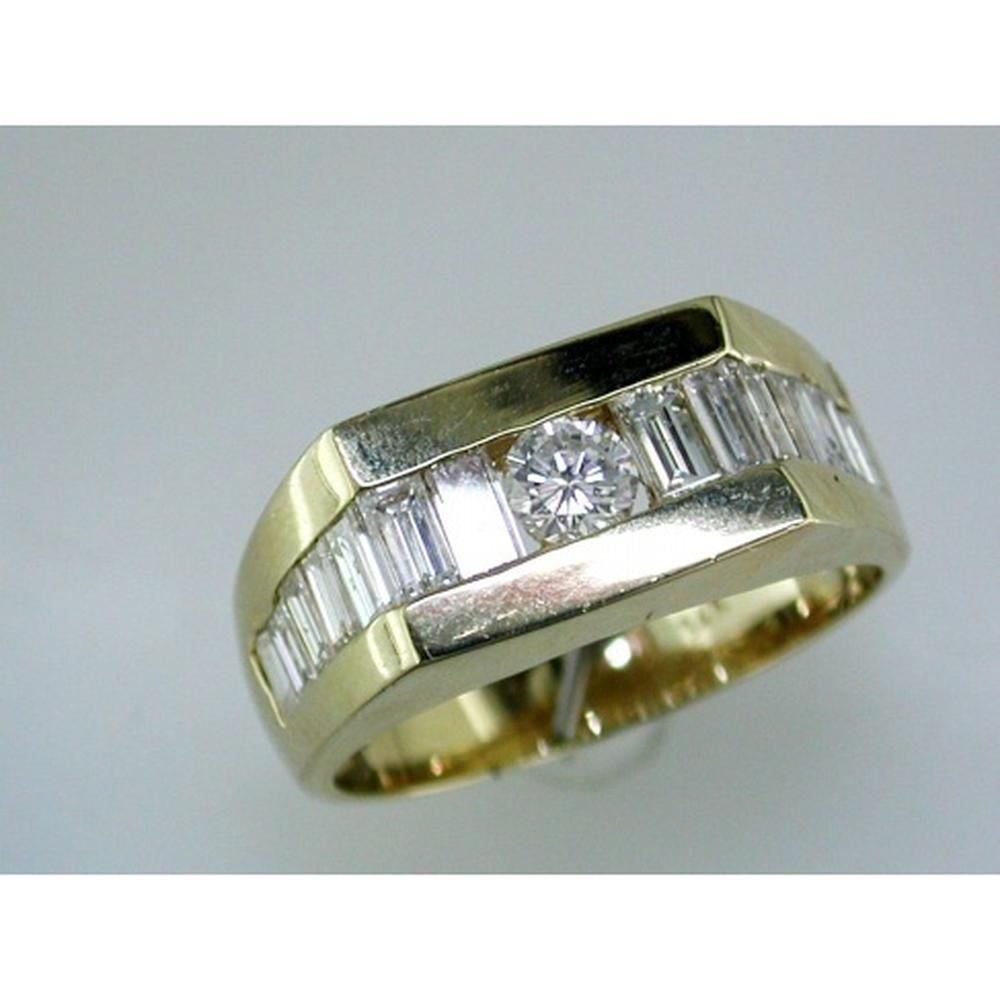 Royal 14K Yellow Gold Men's Baguette Diamond Ring - 2.18 Carat Total Diamond Weight