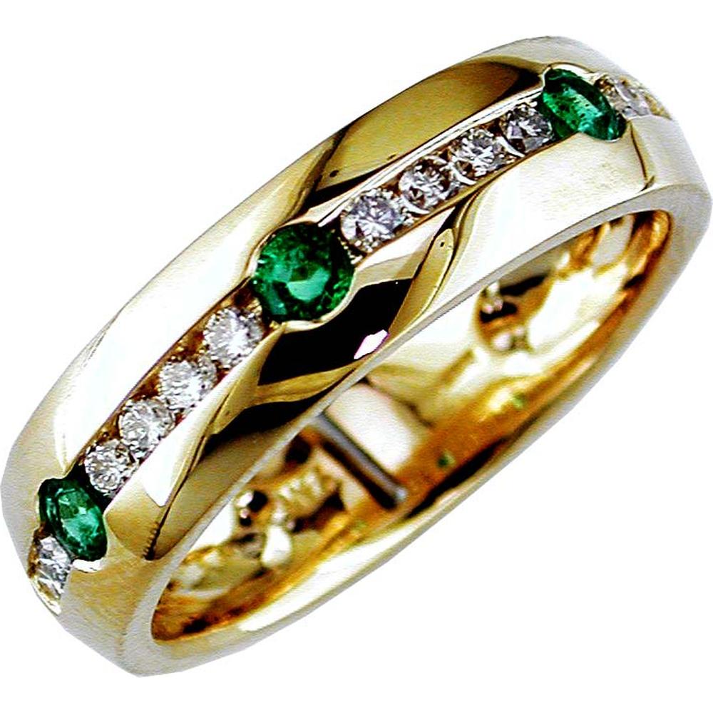 Royal 14K Yellow Gold Men's Diamond and Emerald Band - 0.73 Carats Total Weight