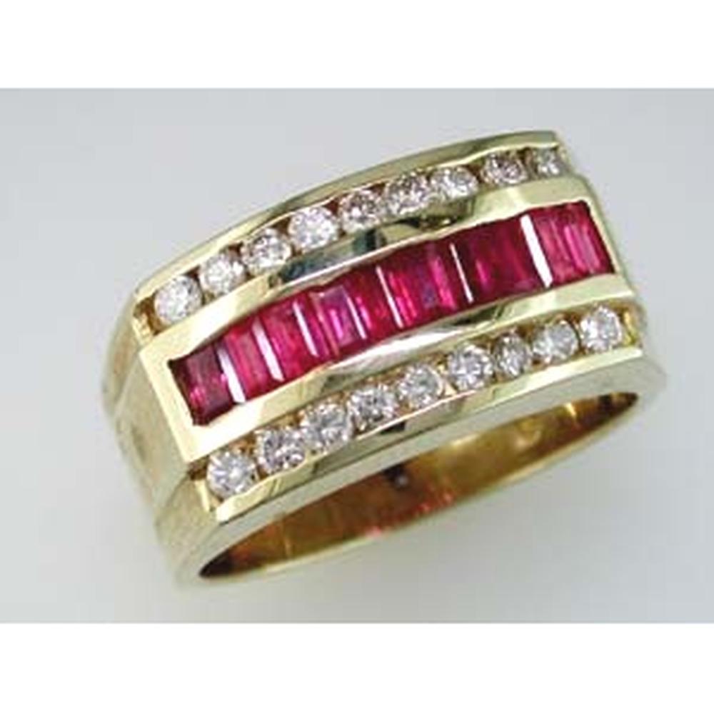 Royal 14K Yellow Gold Men's Diamond and Ruby Ring - 2.70 Carat Total Gem Weight