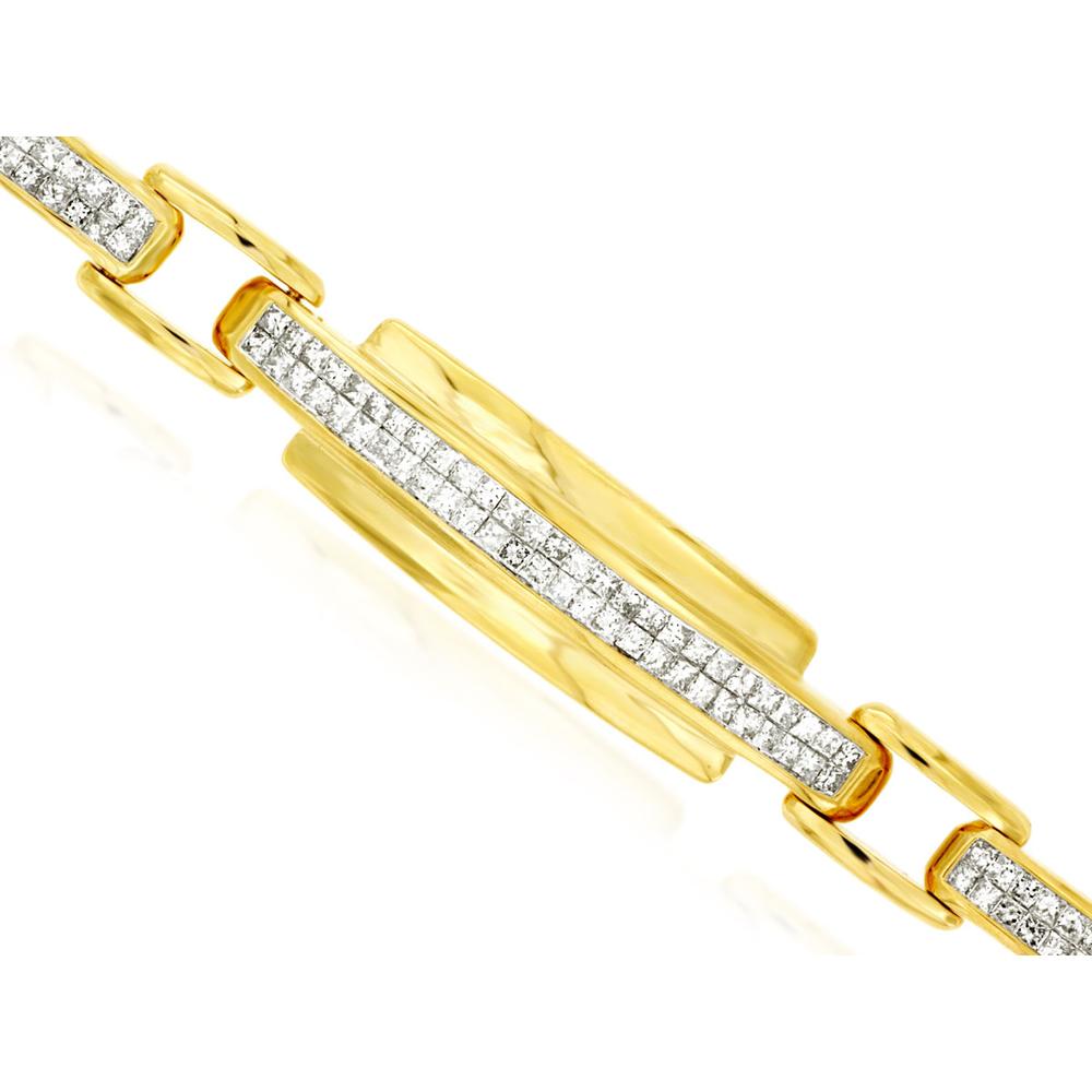 Royal 14K Yellow Gold Men's Diamond Bracelet with Princess Cut Diamonds - 5.00 Carats Total Diamond Weight