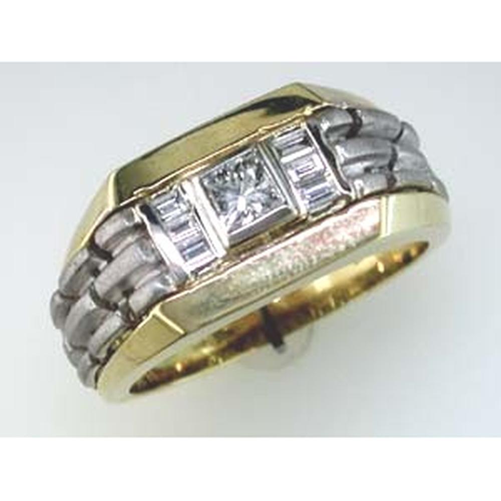 Royal 14K Yellow Gold Men's Diamond Ring with Baguette and Princess Cut Diamonds - 0.62 Carat Total Diamond Weight