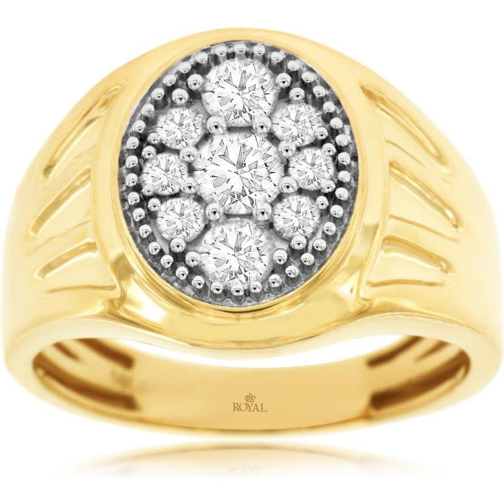 Royal 14K Yellow Gold Men's Diamond Ring with Pave-Set Diamonds - 0.75 Carats Total Diamond Weight