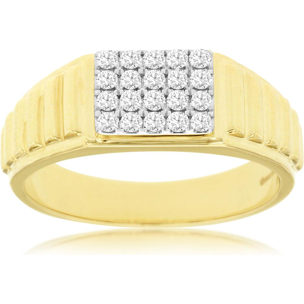 Royal 14K Yellow Gold Men's Diamond Ring with Square Prong-Set Diamonds - 0.38 Carats Total Diamond Weight