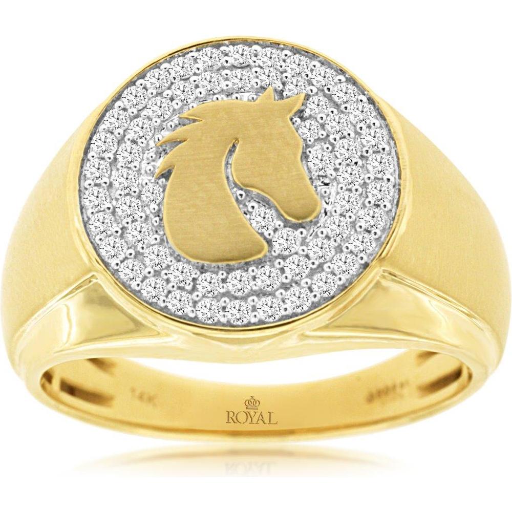 Royal 14K Yellow Gold Men's Diamond Ring with Unicorn Design and Halo of Diamonds - 0.40 Carats Total Diamond Weight
