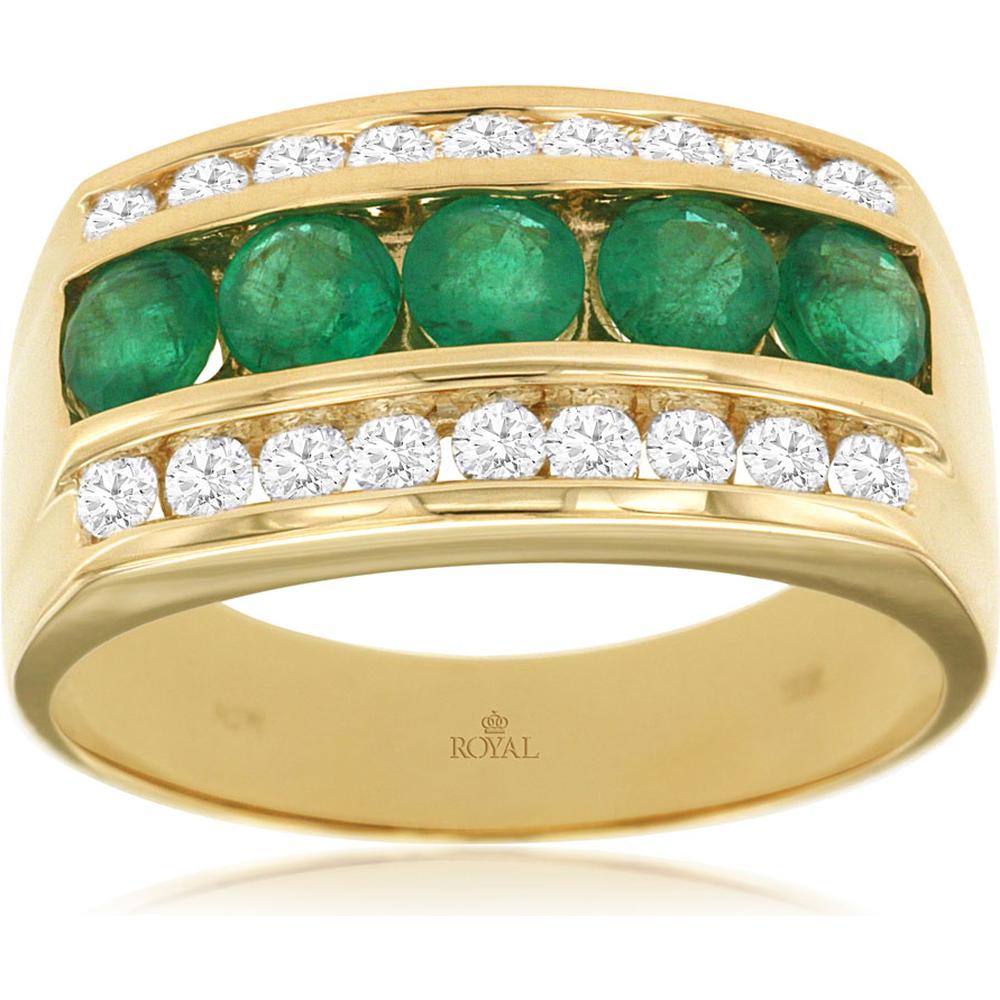Royal 14K Yellow Gold Men's Emerald & Diamond Band - 2.06 Carat Total Gem Weight