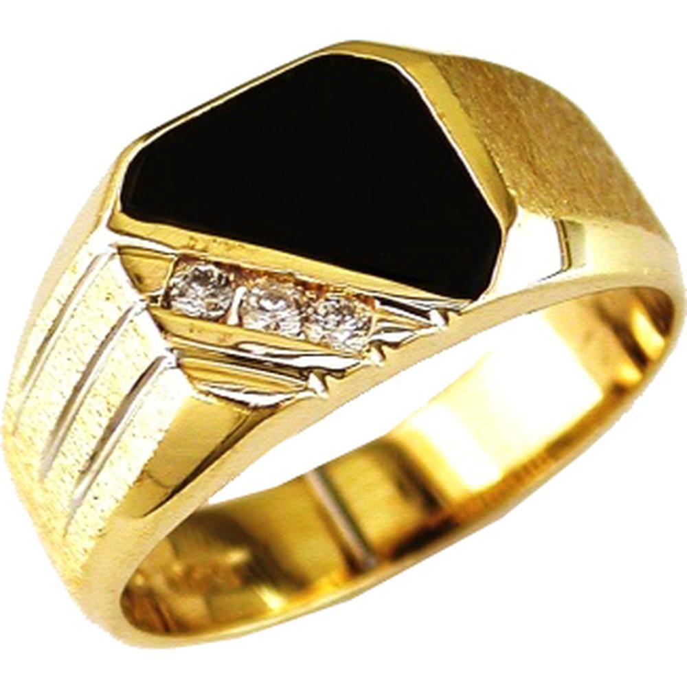 Royal 14K Yellow Gold Men's Onyx & Diamond Ring with 0.12 Carats Total Diamond Weight