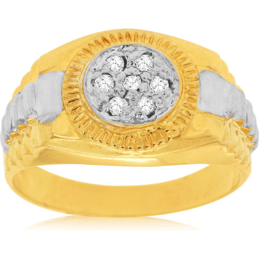Royal 14K Yellow Gold Men's Ring with 0.15 Carat Round Diamond