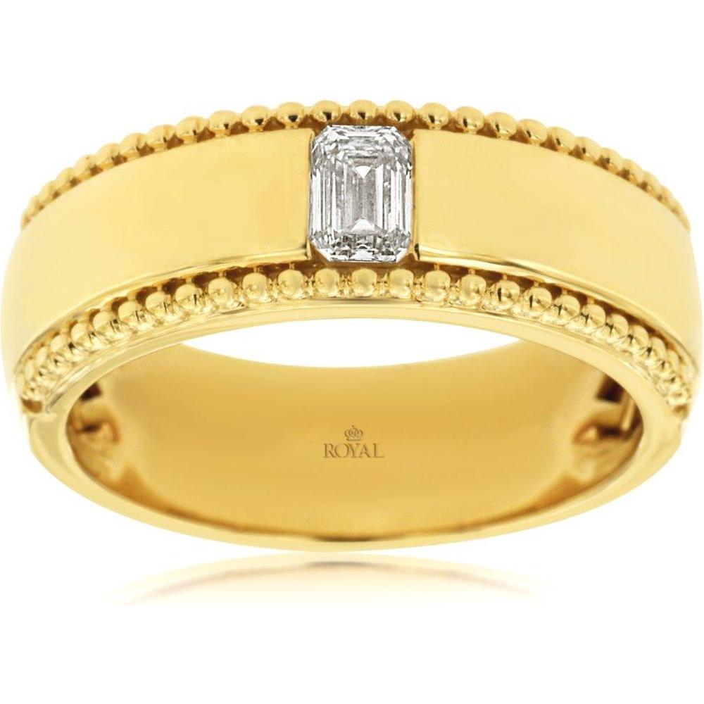 Royal 14K Yellow Gold Men's Ring with Emerald Cut Diamond - 0.4 Carat Total Diamond Weight