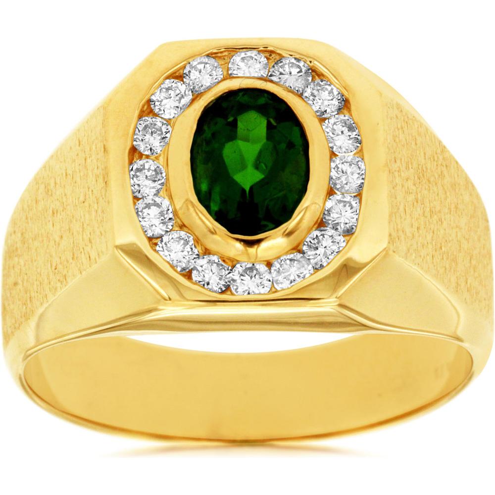 Royal 14K Yellow Gold Men's Russalite and Diamond Halo Ring with Oval-Cut Center Stone - 0.95 Carats Russalite and 0.42 Carats Total Diamond Weight