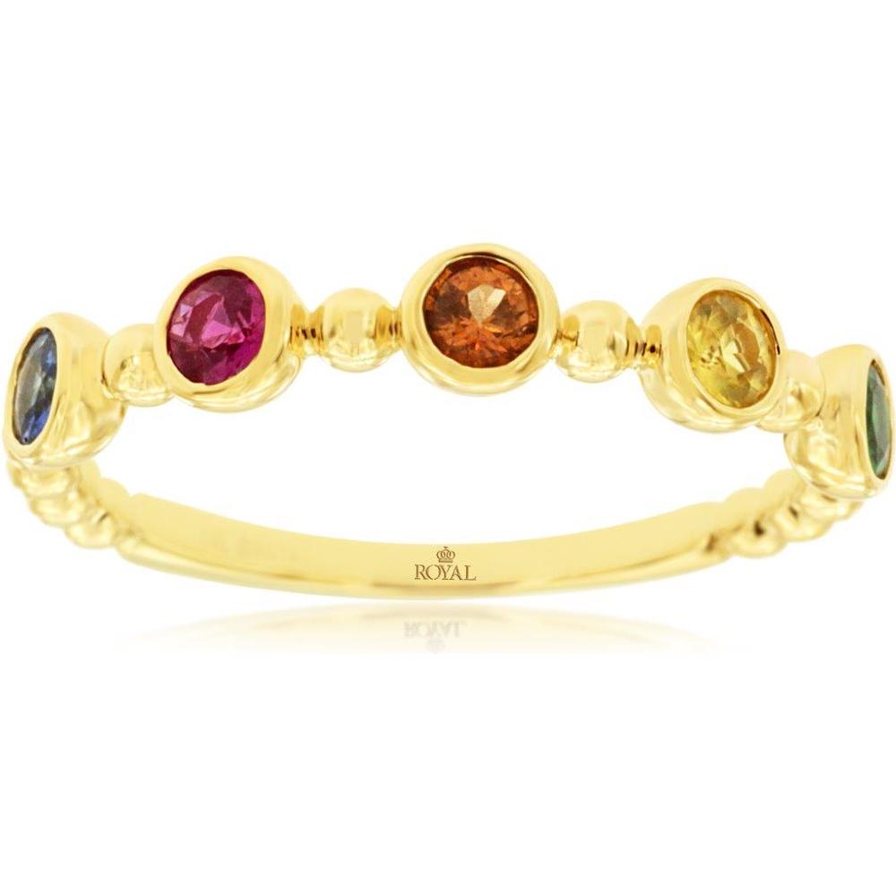 Royal 14K Yellow Gold Mixed Sapphire Band Ring with Five Colorful Round Sapphires - 0.60 Carats Total Gem Weight