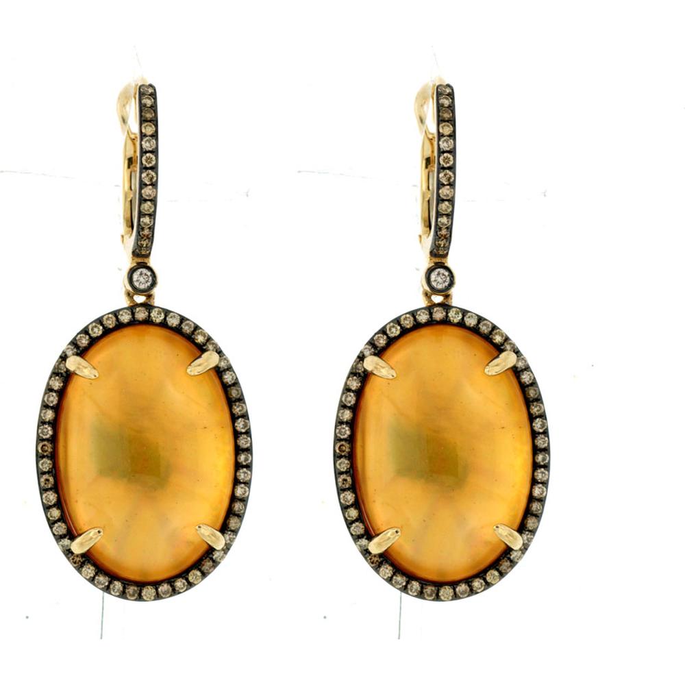 Royal 14K Yellow Gold Mocha Diamond and Citrine Earrings - 0.73 Carat Total Diamond Weight, 24 Carat Total Citrine Weight