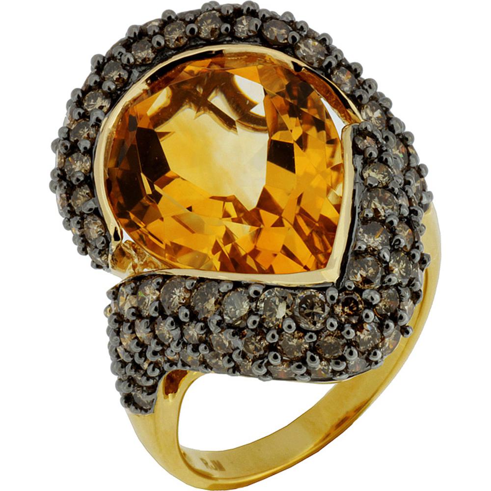Royal 14K Yellow Gold Mocha Diamond & Citrine Ring - 3.10 Carat Total Diamond Weight