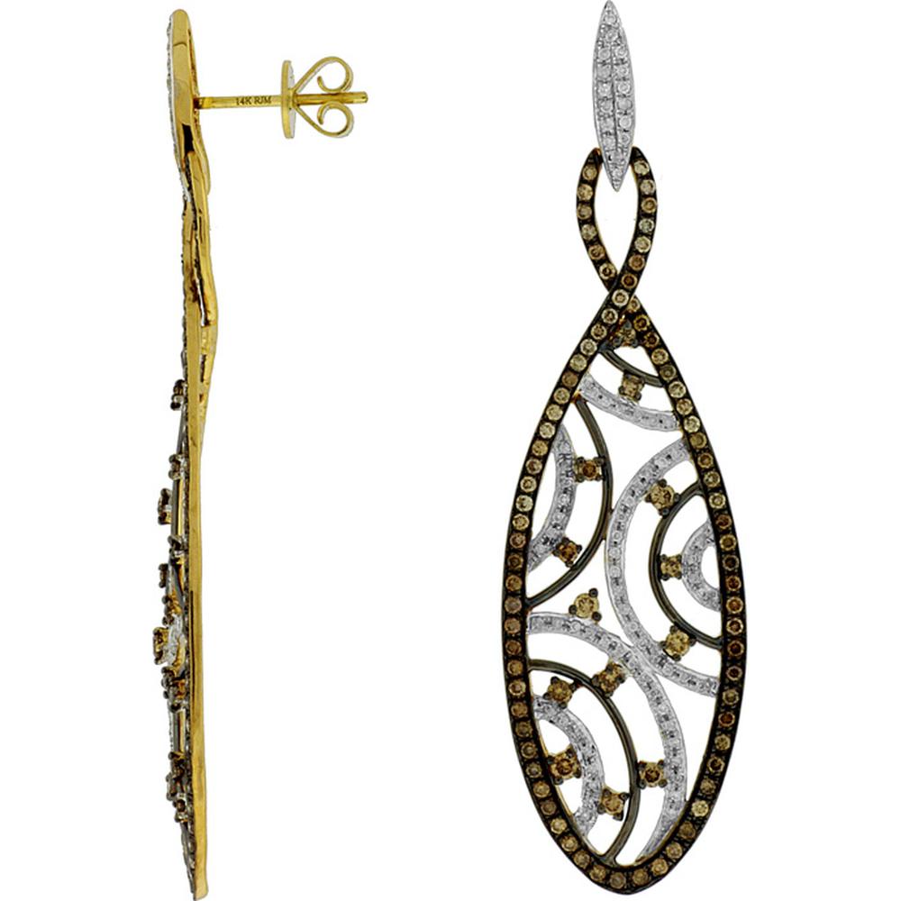 Royal 14K Yellow Gold Mocha Diamond & Diamond Earrings - 2.10 Carat Total Diamond Weight