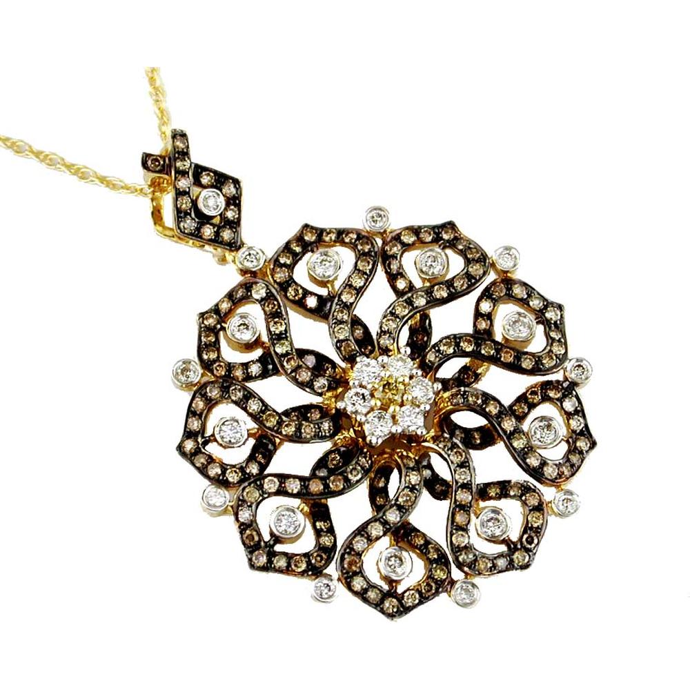 Royal 14K Yellow Gold Mocha Diamond Halo Pendant - 1.30 Carat Total Diamond Weight