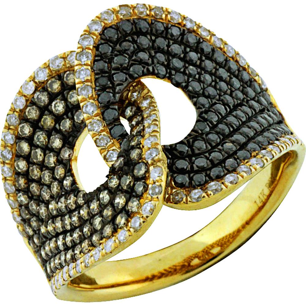 Royal 14K Yellow Gold Multi Color Diamond Ring with Black and Mocha Diamonds - 0.55 Carat Total Diamond Weight