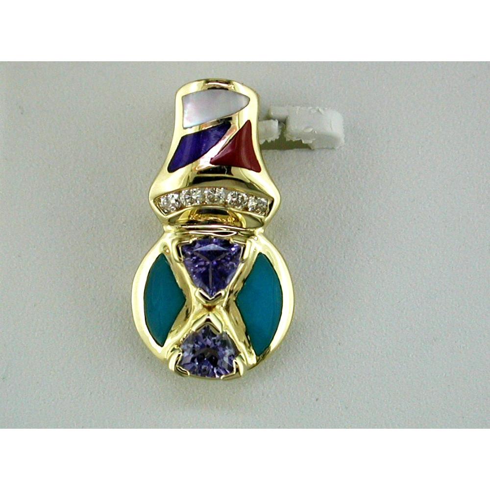 Royal 14K Yellow Gold Multicolor Diamond & Tanzanite Pendant - Opulent Elegance