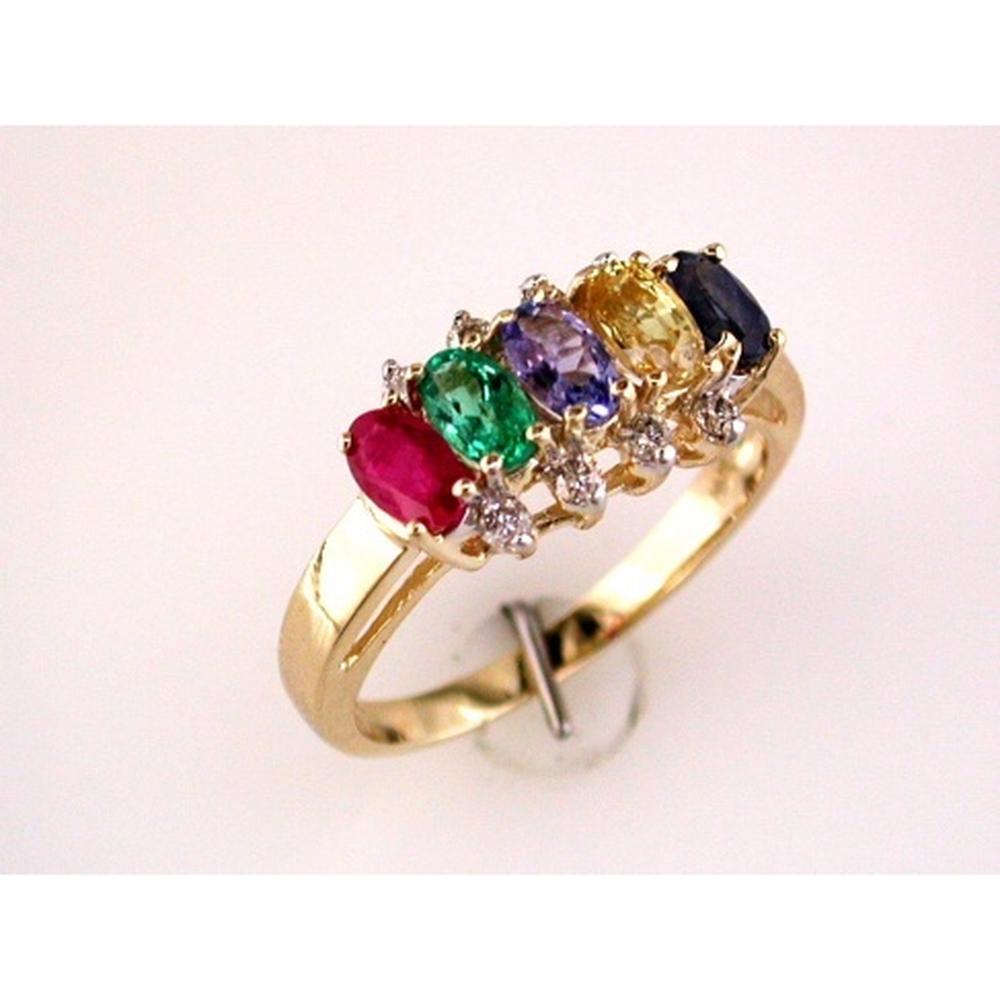 Royal 14K Yellow Gold Multicolor Gemstone and Diamond Halo Ring