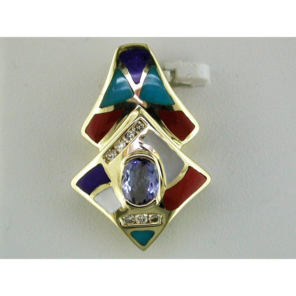 Royal 14K Yellow Gold Multicolor Tanzanite and Diamond Halo Pendant - 0.50 Carat Main Stone