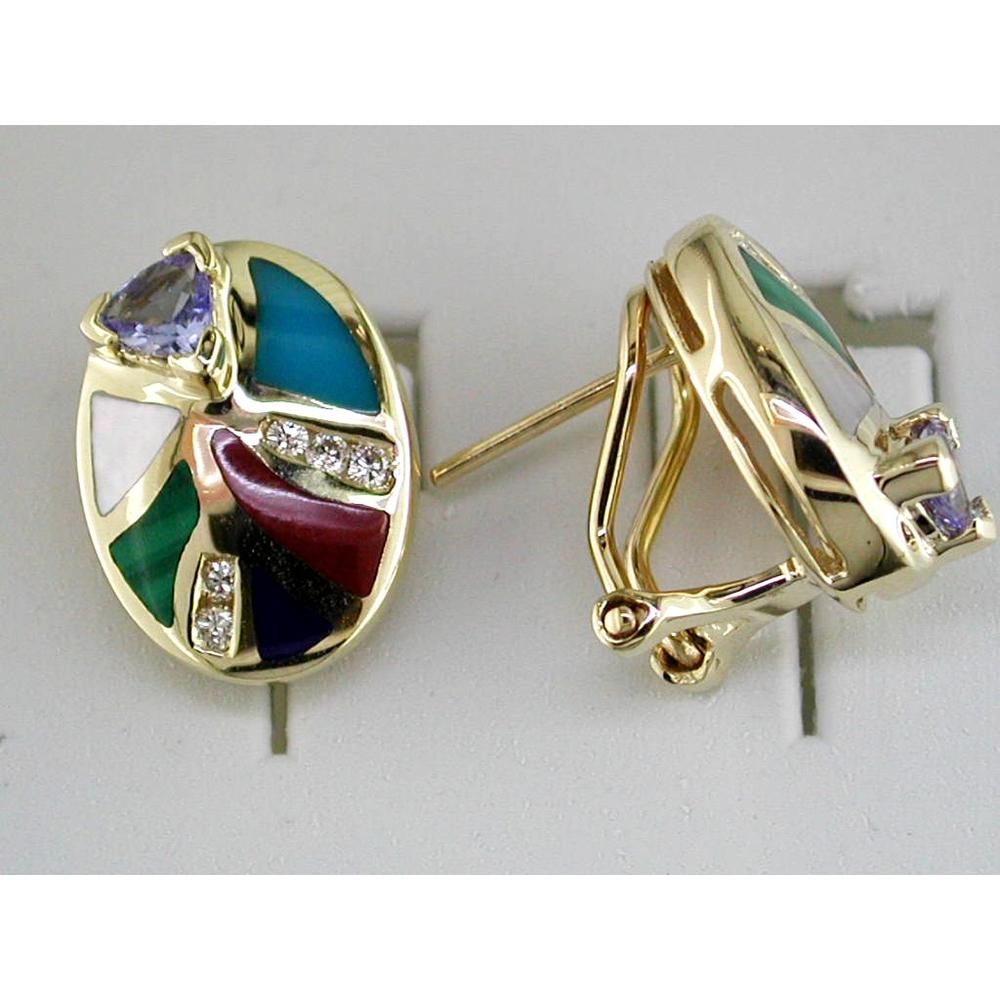 Royal 14K Yellow Gold Multicolor Tanzanite and Opal Earrings - 0.69 Carat Total Gemstone Weight