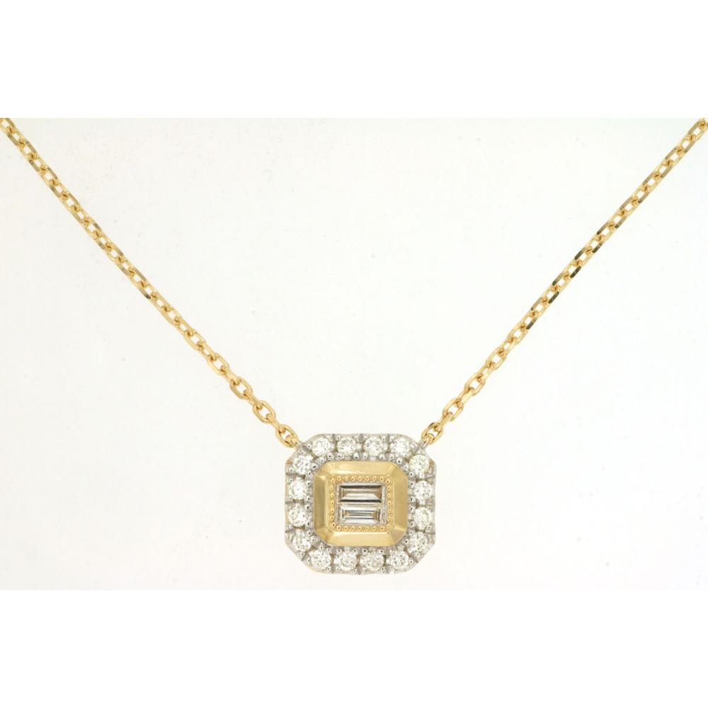 Royal 14K Yellow Gold Necklace with 0.13 Carat Round Diamonds and 0.07 Carat Baguette Diamond