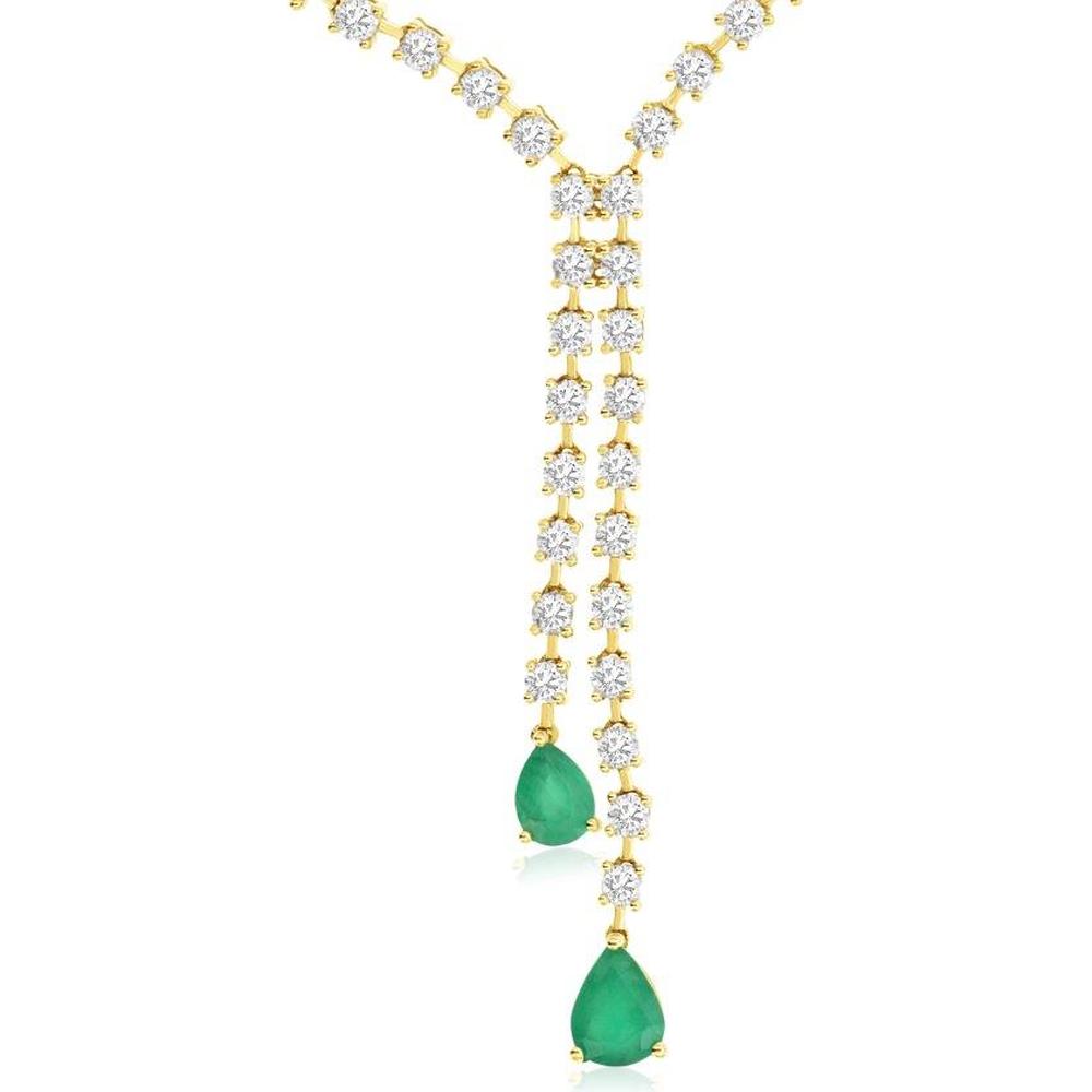 Royal 14K Yellow Gold Necklace with 6.40 Carat Diamonds and 2 Carat Emeralds