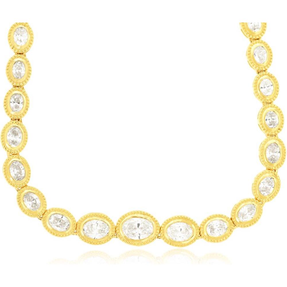 Royal 14K Yellow Gold Necklace with Bezel Set Oval Diamonds - 3.1 Carat Total Diamond Weight