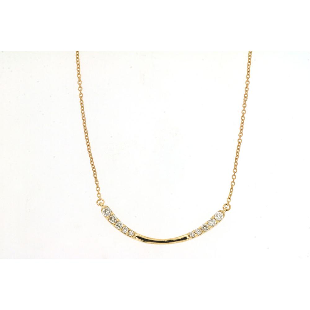 Royal 14K Yellow Gold Necklace with Curved Bar and 0.22 Carat Total Weight Diamonds