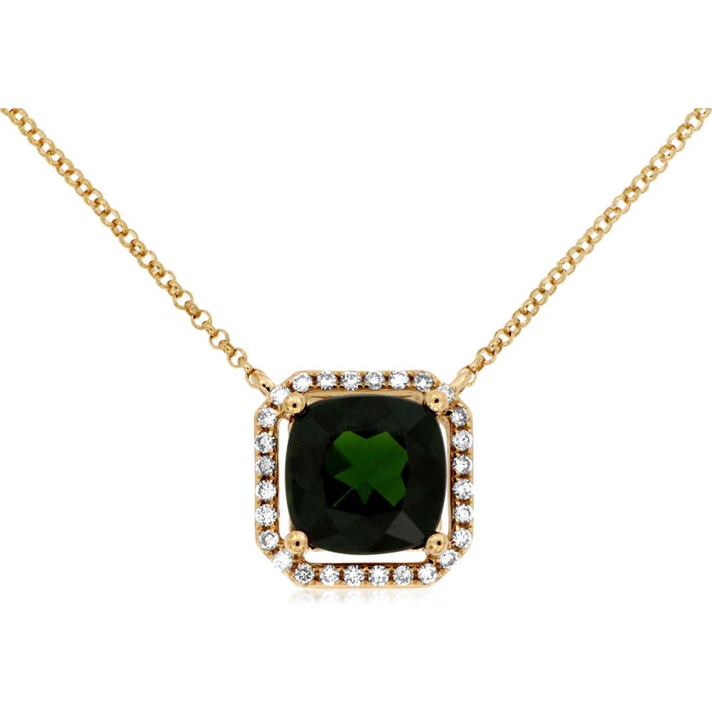 Royal 14K Yellow Gold Necklace with Cushion Cut 2.10 Carat Russalite and Diamond Halo - 2.24 Carat Total Gem Weight