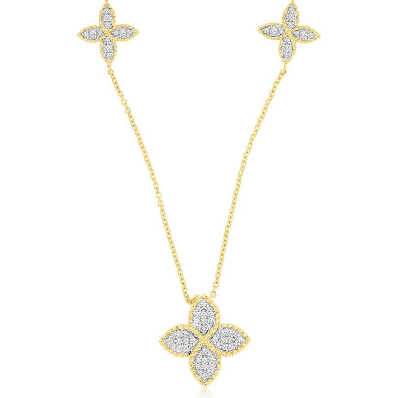 Royal 14K Yellow Gold Necklace with Floral Motif and 0.33 Carat Total Diamond Weight