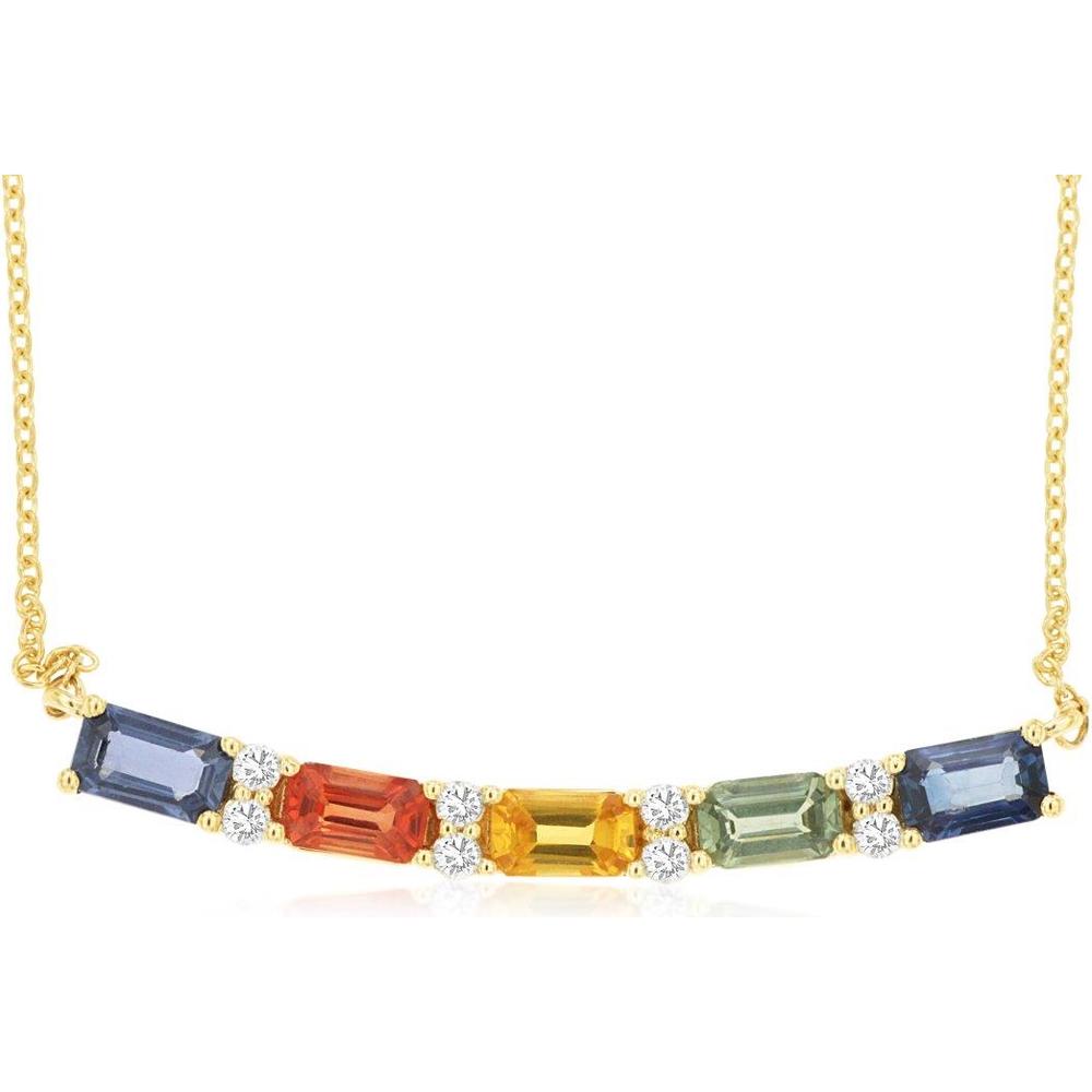 Royal 14K Yellow Gold Necklace with Multi-Colored Baguette-Cut Sapphires and Diamonds - 1.93 Carat Total Gem Weight
