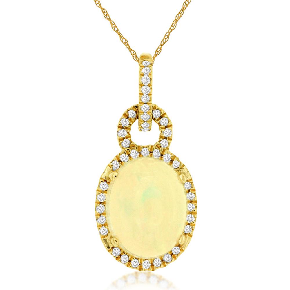 Royal 14K Yellow Gold Necklace with Oval Opal and Diamond Halo - 1.82 Carat Total Gem Weight