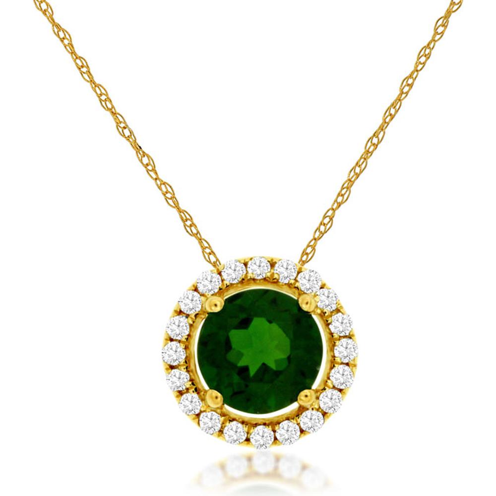 Royal 14K Yellow Gold Necklace with Round Russalite and Diamond Halo - 0.63 Carat Total Gem Weight