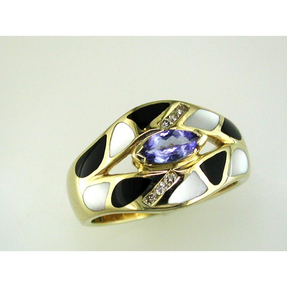 Royal 14K Yellow Gold Onyx Mother Of Pearl Ring - Timeless Elegance
