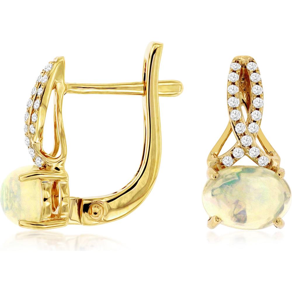 Royal 14K Yellow Gold Opal and Diamond Accent Earrings - Timeless Elegance