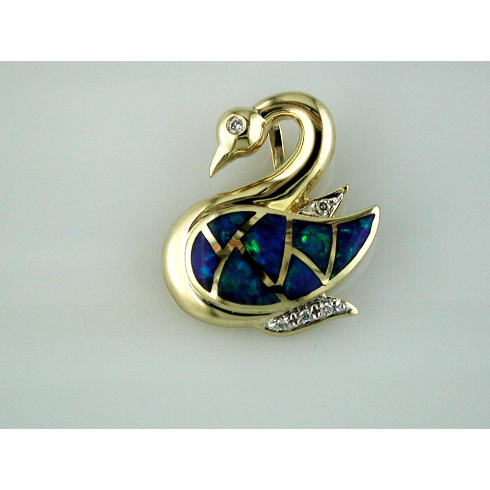 Royal 14K Yellow Gold Opal & Diamond Bird Pendant - Nature's Grace