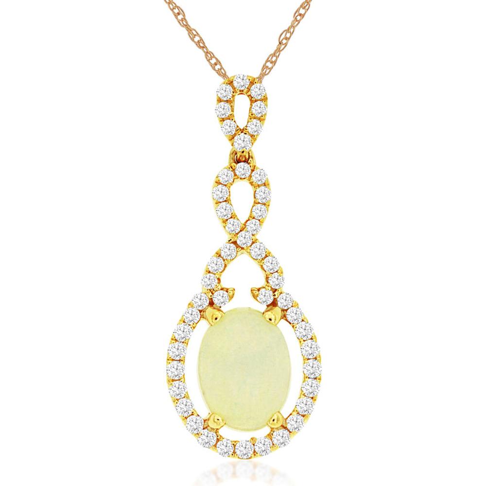 Royal 14K Yellow Gold Opal & Diamond Celestial Pendant - 0.90 Carat Opal, 0.26 Carat Diamonds